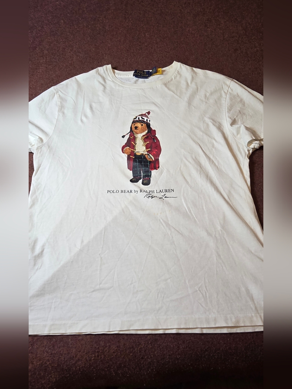 Polo Ralph Lauren T-shirt featuring the iconic "Polo Bear" Size Large Has Spots